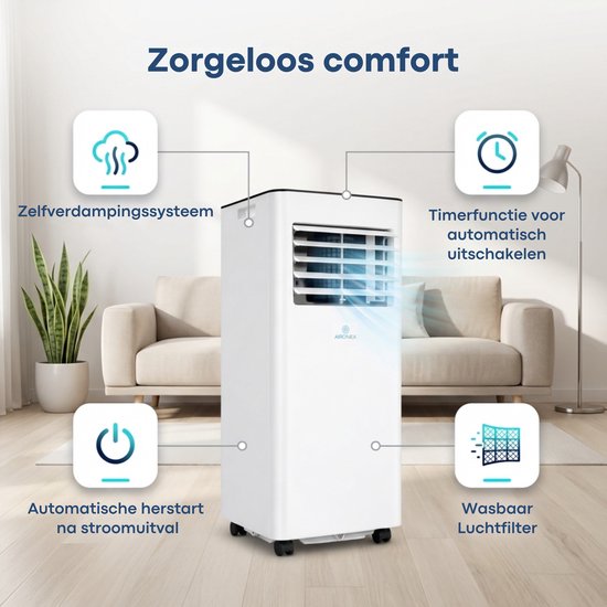 Aironex Mobile Klimaanlage 7000 BTU – App & Fernbedienung – Leise & kompakt – Mobile Klimaanlage mit Fensterdichtung – Mobile Klimaanlage für Schlafzimmer, Wohnzimmer, Büro