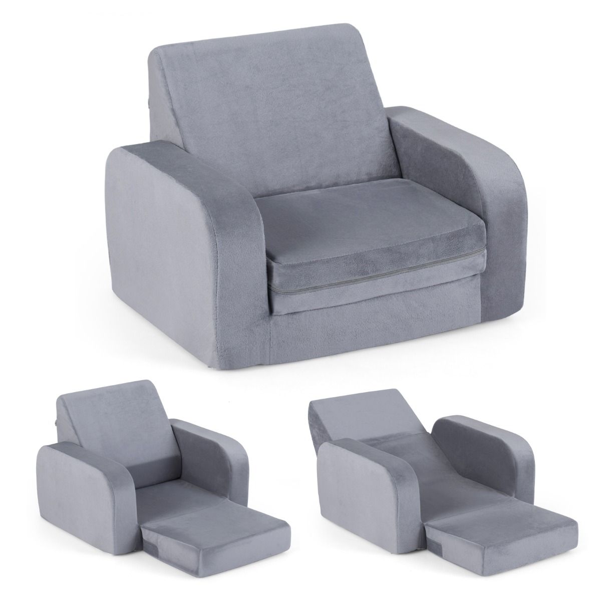 Coast Klappbare Kinderbank – 3-in-1-Kinderbank, Loungesessel und Kinderbett – Ultraweiches Kristallvelours – Grau