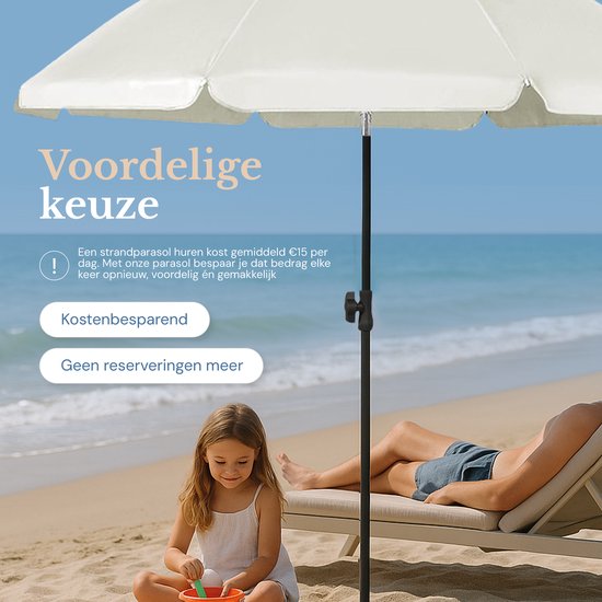 O’DADDY® Sonnenschirm-Set – Neigbar & verstellbar – Wasserdicht – UV-beständig – Mit Erdbohrer & Tragetasche – Strand, Garten & Balkon – 180 cm – Beige