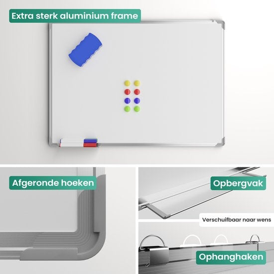Avalo Whiteboard 60x90 cm - 14 in 1 Set - Whiteboard Magnetic inklusive Marker, Magnete & Radiergummi