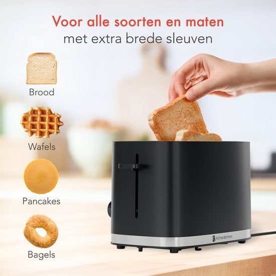 KitchenBrothers Toaster - Toaster - 6 Heizstufen - 2 extra breite Schlitze - 870W - Schwarz