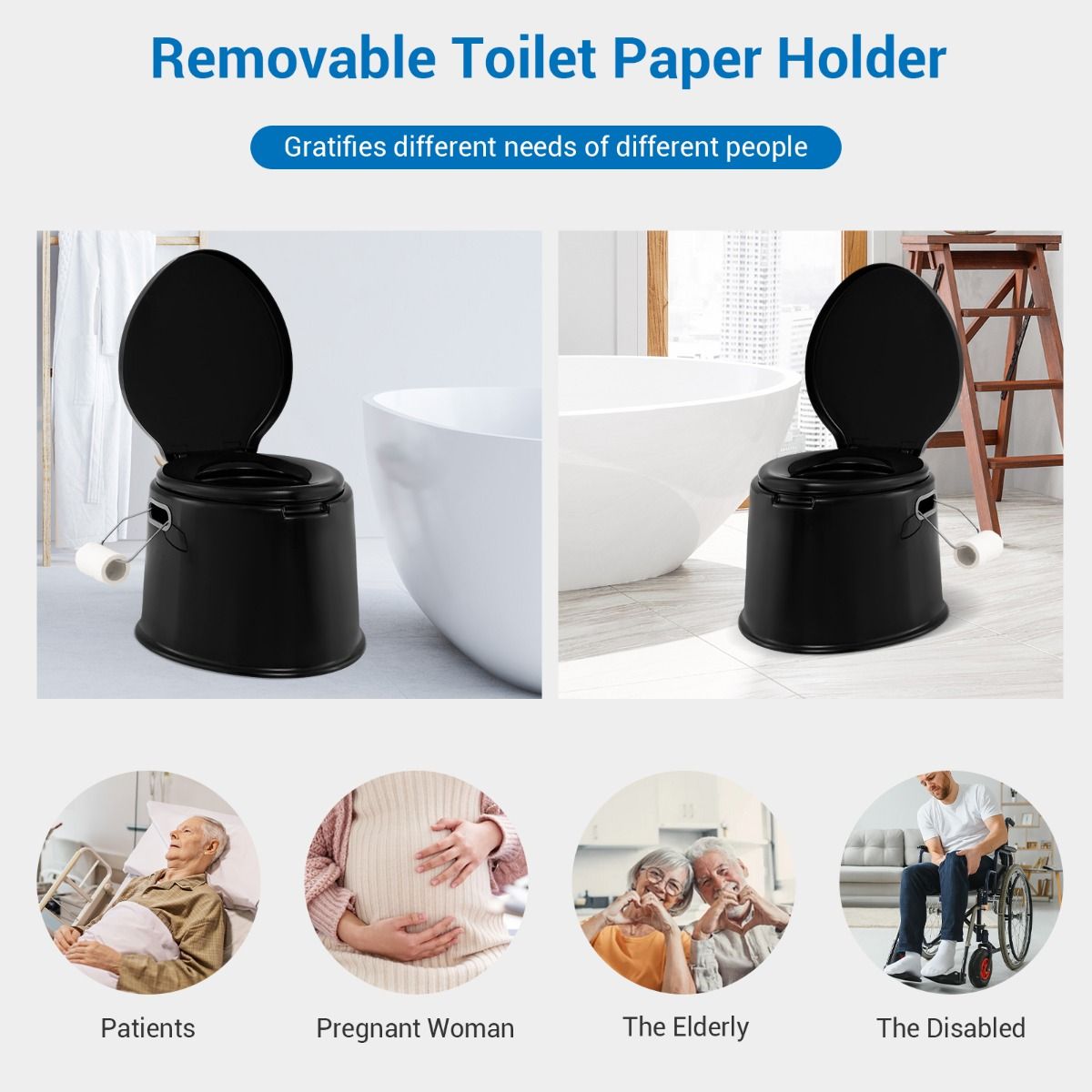 coast Tragbare Reisetoilette 41x49x34 cm Schwarz Leichtgewicht mit herausnehmbarem Inneneimer und Toilettenpapierhalter