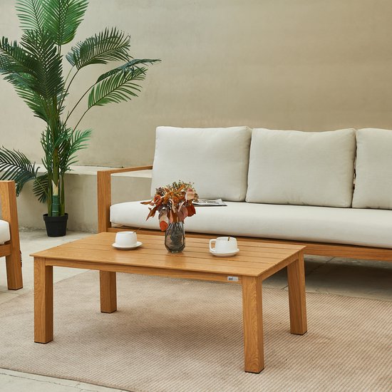 AXI Orla Stuhl-Sofa-Lounge-Set, 4-teilig, Holzoptik/Beige – 2 Stühle und ein Sofa mit Tisch – Rahmen aus pulverbeschichtetem Aluminium – für 5 Personen