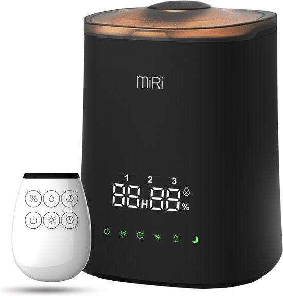 MiRi Nimbus - Luftbefeuchter - Luftbefeuchter - 4.5L - Luftfeuchtigkeitsmesser - Ionisator - 50m² - Ultraschall - Fernbedienung - Touch Controls - Aromatherapie