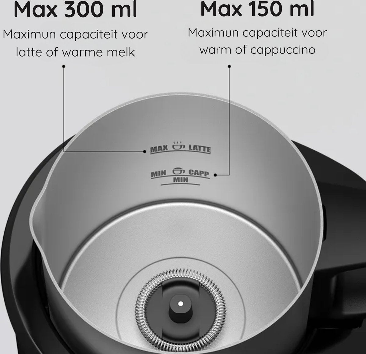Safecourt Kitchen Milchaufschäumer pro - Abnehmbare Kanne - 4-in-1 - BPA-frei - 300 ML - Schwarz