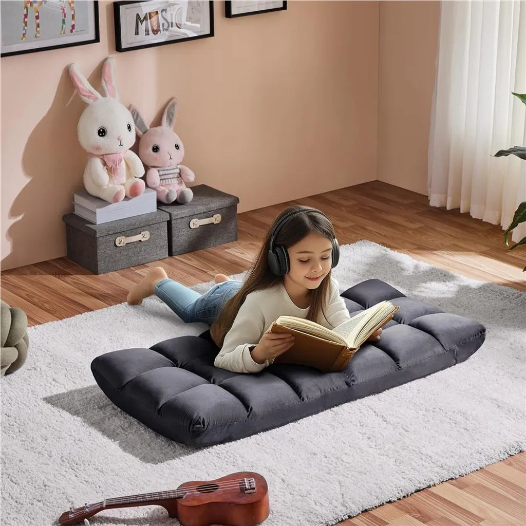 Yaheetech Verstellbarer Bodensessel 111,5 x 53 cm – Grau – Zusammenklappbarer Gaming- und Relaxsessel mit 14 Einstellmöglichkeiten