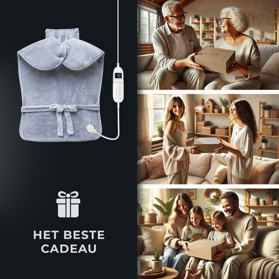 STAUS&BACH WarmWrap - Elektrisches Heizkissen (100W) mit 9 Timer- und Wärmestufen - Heizkissen 90 x 60 cm - Heizkissen für Nacken, Schulter und Rücken - Grau