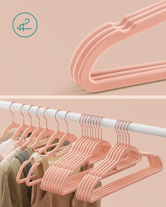 Samtkleiderbügel, 50 Stück, rutschfeste Kleiderbügel mit drehbarem Haken in Roségold – platzsparend, 45 cm lang, für Kleidung – Rosa CRF21PK50 Kleiderbügel