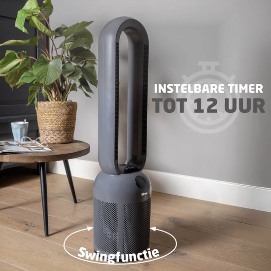 BREND BR-2243 Heizlüfter ohne Lamellen - 2200 Watt - Lamellenlos - LED-Anzeige - Timer - Oszillation - Sicher für Kinder und Haustiere - Dunkelgrau