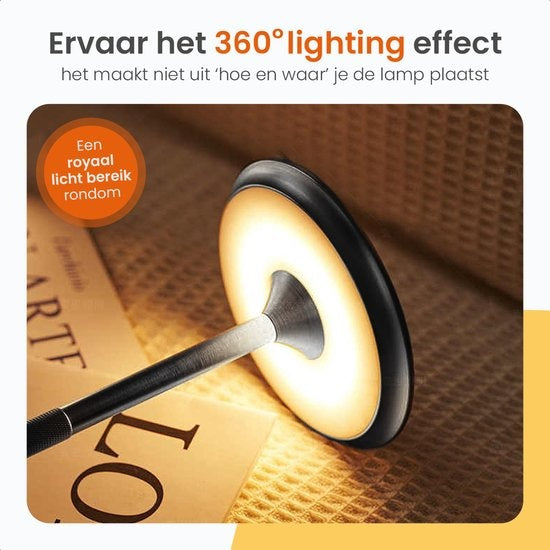 Goliving Tischlampe Wiederaufladbar - Kabellos und dimmbar - Moderne Touch-Lampe - Nachtlampe für das Schlafzimmer - Spritzwassergeschützt - 27 cm - Schwarz