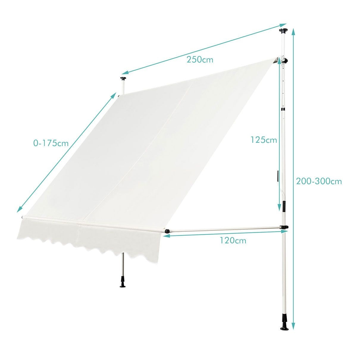 Coast Ausziehbares Vordach Sonnenvordach mit manueller Kurbel-Höhenverstellung 250 x 120 cm beige