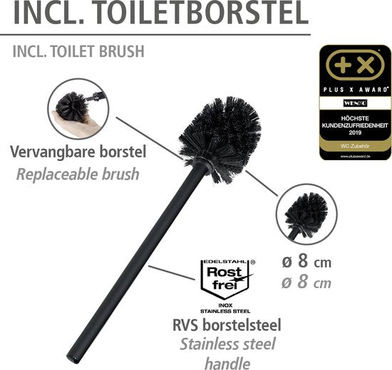 WENKO Toilettenbutler Rivalta schwarz – Toilettenbürste mit Halter, Toilettenpapierhalter und freistehender Halter für Ersatzrollen