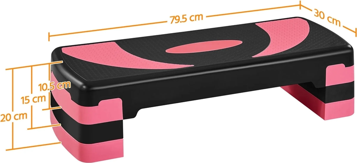 Yaheetech Aerobic Stepper einstellbar - 79,5 x 30 x 20 cm - Features 3 Höhenverstellungen und rutschfeste Oberfläche und Gummi-Schutzfüße - für Home Gym und Fitness-Training - Schwarz und Rosa Kunststoff