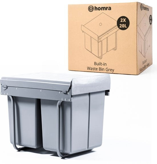 Homra - Einbau-Abfalleimer - 34 x 48 x 41,5 cm - 2x20L - 2 Behälter - Küche - Grau