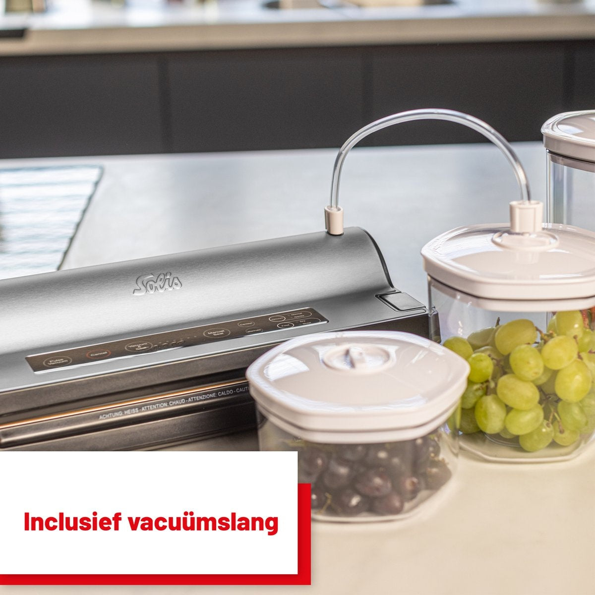 Solis Vac Prestige 575 Vakuumierer - mit Marinierfunktion und Schlauchanschluss - Vakuumierer inklusive Vakuumbeutel und Folie - Grau