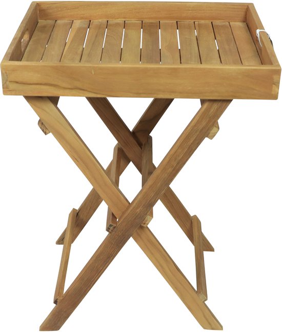 AXI Inda Teak Klappbarer Beistelltisch – mit abnehmbarem Tablett – 39 x 29 x 50 cm – Teakholz – Leicht – Zusammenklappbar – Für Garten, Terrasse und Balkon