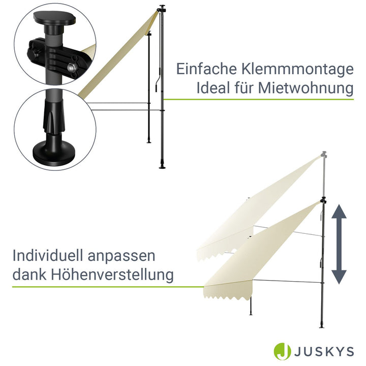 Juskys Sonnendach - 250 x 120 cm - Wasserabweisend und UV-beständig - Beige
