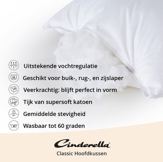 Cinderella Classic Kopfkissen – Schlafkissen – Ideal für Seitenschläfer – 60 x 70 – Weich