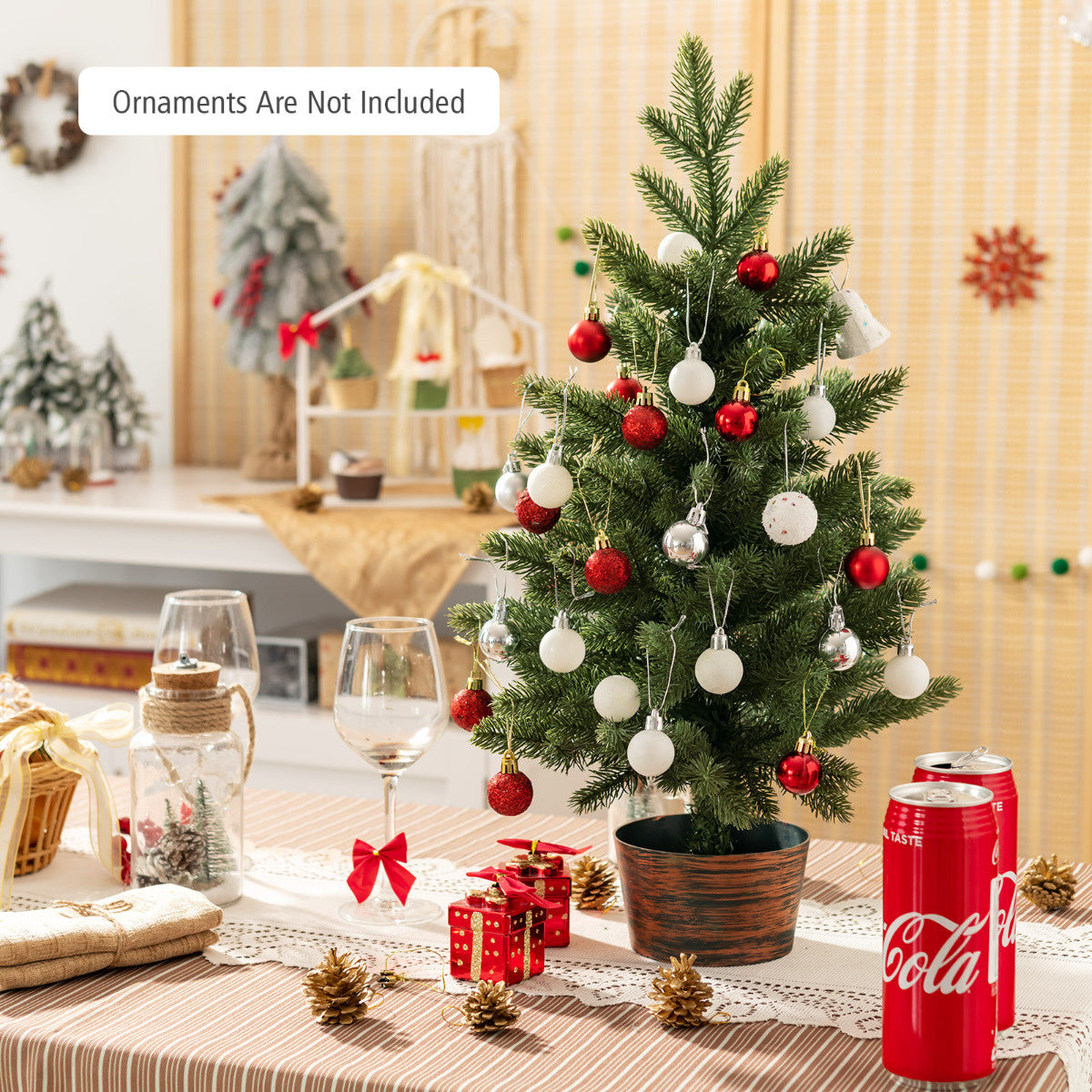 Costway Künstlicher Weihnachtsbaum - Mit Schnee Tannenzapfen & roten Beeren - Grün - 195cm