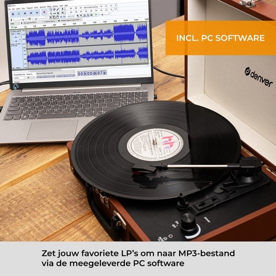 Denver - VPL120 - Plattenspieler - mit Lautsprecher - inkl. PC-Software - Autostopp - Braun