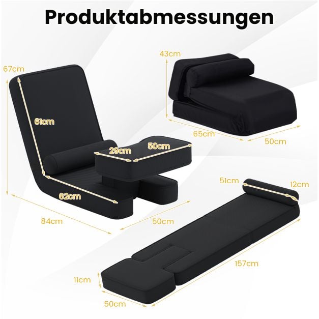 Coast Klappbarer Bodensessel – 5 Verstellstufen – 84 x 50 x 67 cm – Schwarz