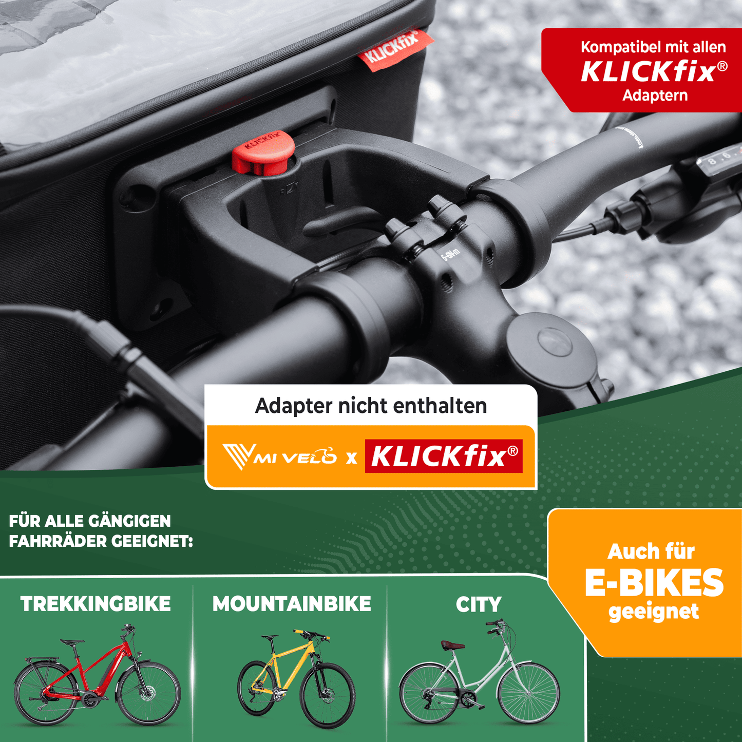 Mivelo - Lenkertasche Fahrrad - KlickFIX - mit Handyfach - schwarz