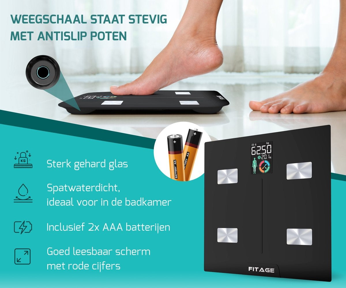 FITAGE LCD-Waage Personenwaage Digital - Intelligente Waage mit 17x Körperanalyse - Waagen - FITAGE App