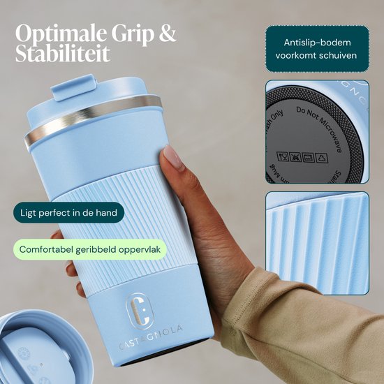 Castagnola Thermosbecher – Kaffeebecher zum Mitnehmen – Reisebecher für Kaffee und Tee – Teebecher – 510 ml – Edelstahl – Hellblau
