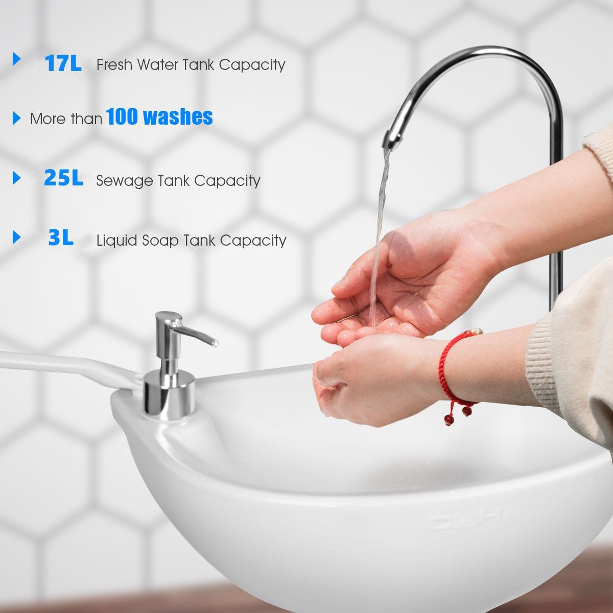 Coast Portable Camping Waschbecken - 17 L Wassertank - Handtuchhalter - Seifenspender - Weiß