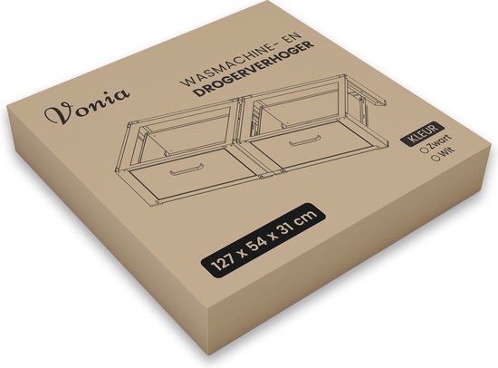 Vonia Waschmaschinenaufsatz - Doppel - Aufsatz für Waschmaschine und Trockner - Waschmaschinenaufsatz mit Schublade - Waschmaschinenschrank - Waschmaschinenumbau - Weiß