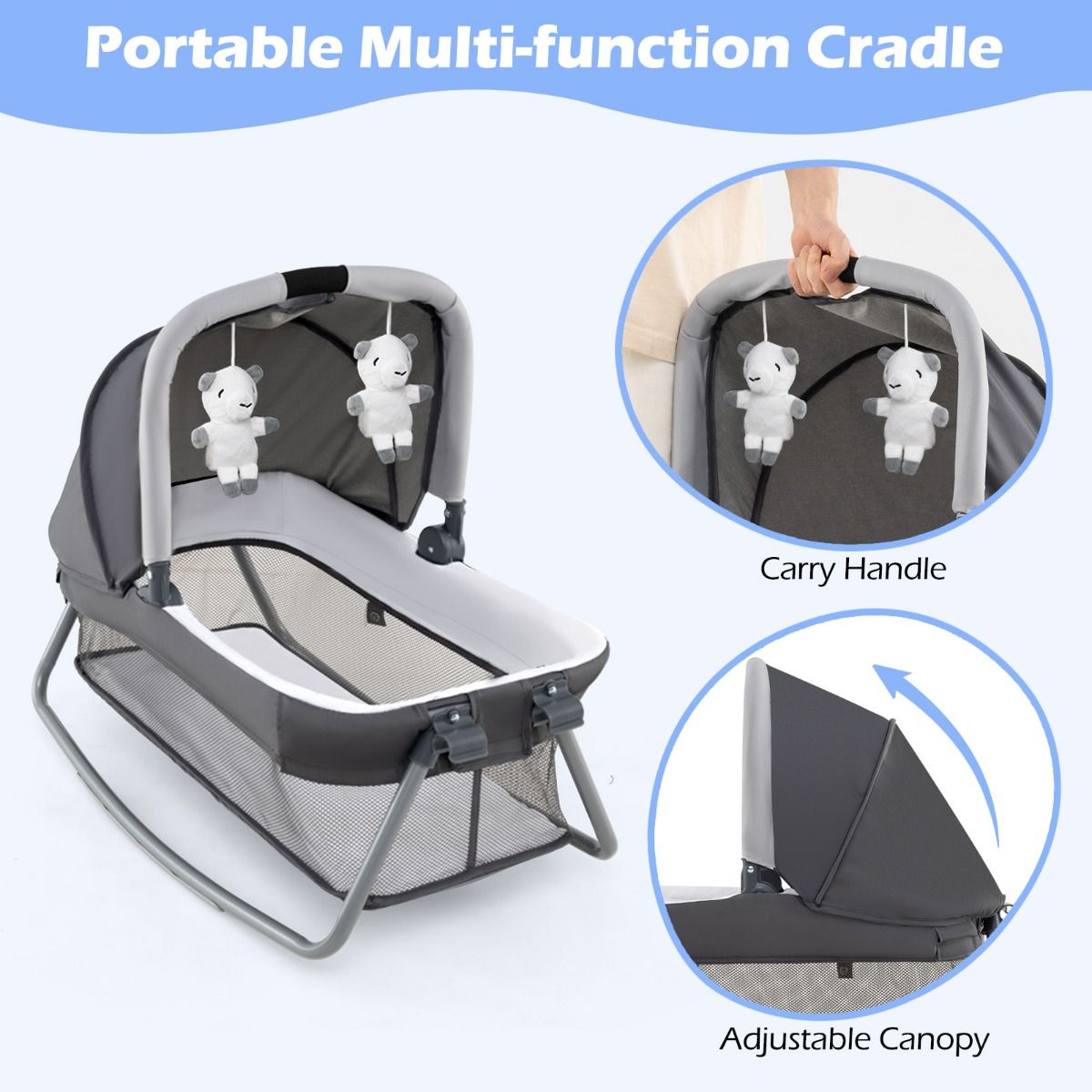 Coast 5-in-1-Reisebett für Babys – Zusammenklappbares Babybett mit Wickeltisch und Aufbewahrungskorb – Inklusive Tragetasche – Grau