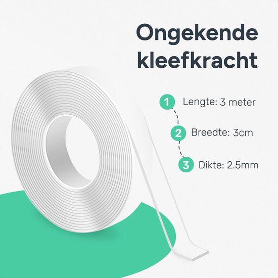Doppelseitiges Klebeband, extra stark – 3 Meter – 3 cm breit – wasserfest und wiederverwendbar – Montage – Nano – Klebeband – Heimwerken – transparent