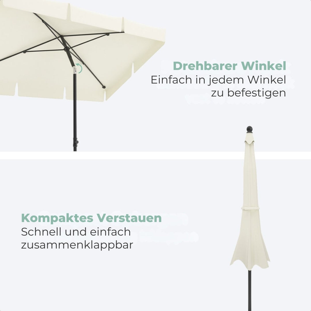 LifeGoods Sonnenschirm - 200x125cm - 30° neigbar - Wasserdicht - Mit Bezug - Creme