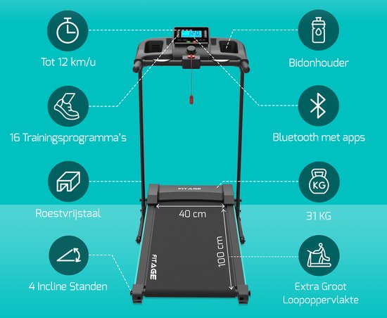 FITAGE - Laufband - 12 km/h - 3 Steigungen - elektrisch
