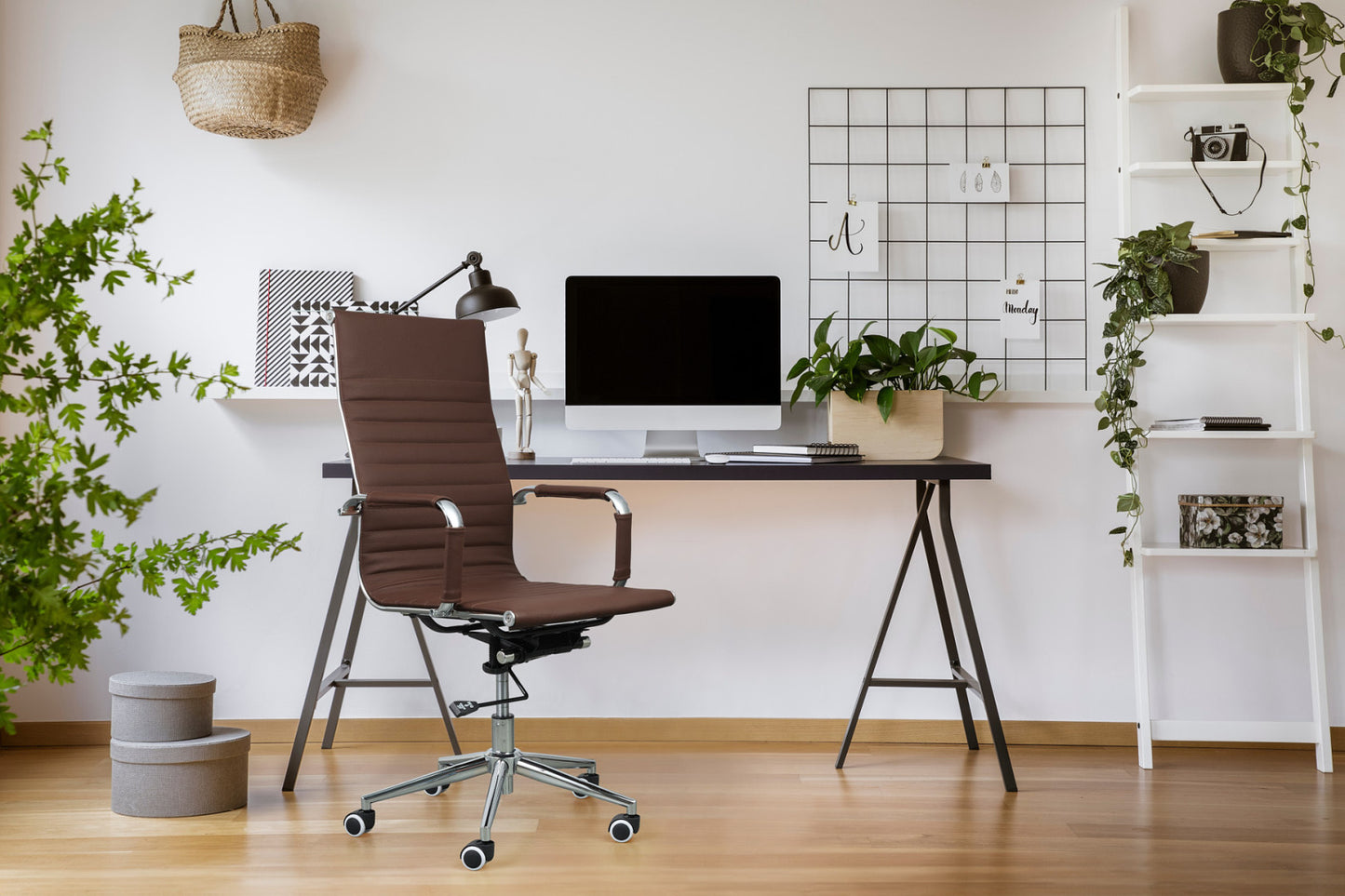 Lifa Living Bürostuhl Oxford - Büffelleder - Metallgestell - 150 kg belastbar - Dunkelbraun