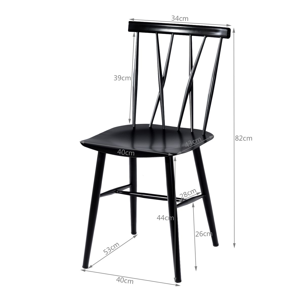 coast 2er-Set schwarze Metall-Esszimmerstühle - 40 x 51,5 x 82 cm - Küche/Esszimmer/Bar