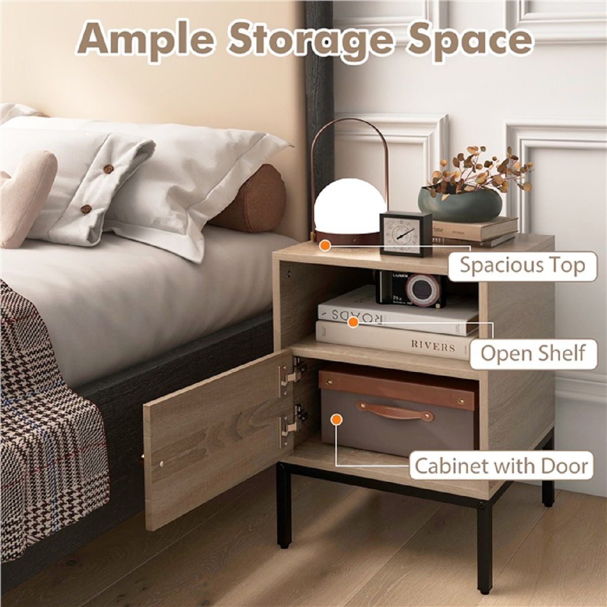 Coast 2-teiliges Set aus Rattan-Nachttischen – offenes Regal und Schrank – Naturholz – 40 x 40 x 57 cm