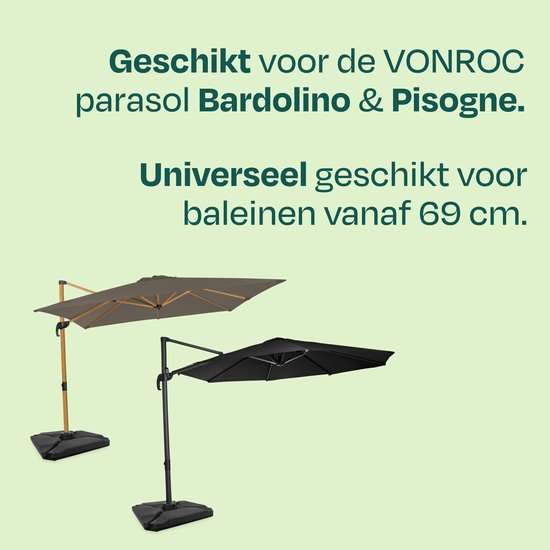 VONROC LED-Sonnenschirmbeleuchtung – 15 Lichtleisten – warmweiß – für VONROC-Schwebesonnenschirme der Modelle Bardolino und Pisogne oder mit Streben ab 69 cm – wiederaufladbarer 2600-mAh-Akku – (Sonnenschirm nicht im Lieferumfang enthalten)