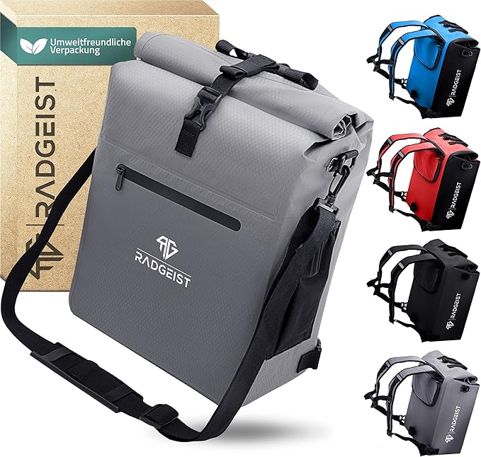 RADGEIST 3in1 Fahrradtasche für Gepäckträger - Fahrradtasche wasserdicht, extra robust mit Schnellverschluss - Fahrradtasche Rucksack (25 Liter) - Fahrradrucksack (grau)