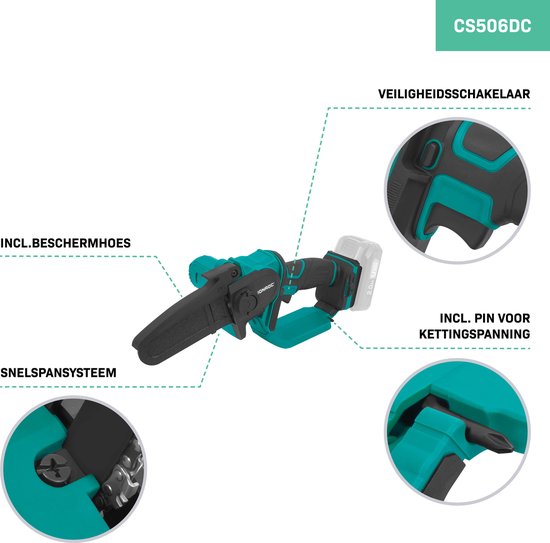 VONROC Mini-Kettensäge 20V - 152mm - Ohne Akku und Schnellladegerät