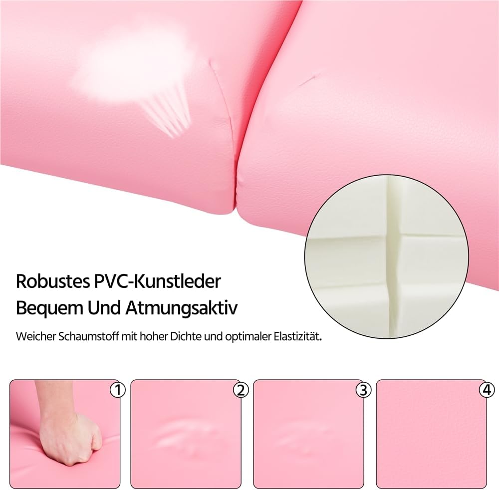 Yaheetech Massagetisch mit 3 Zonen – zusammenklappbar – 213 × 80 cm – Hellrosa
