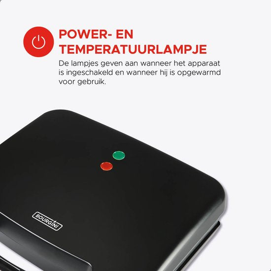 Bourgini Sandwichmaker XXL Schwarz – 800 W – Sandwichtoaster – Kontaktgrill