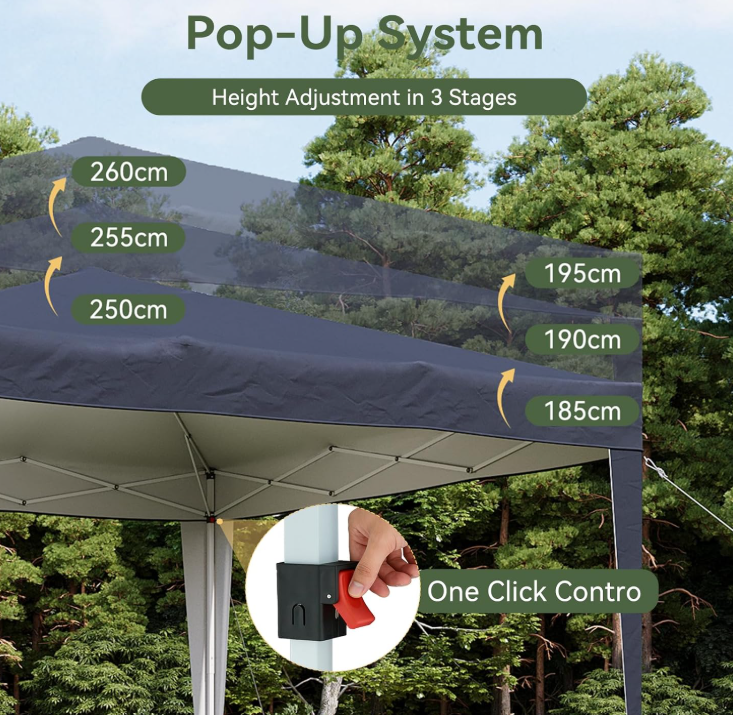 Aoxun Pop-up-Pavillon – Blau – 3 x 3 x 2,6 m – Metallgestell, inklusive Tragetasche