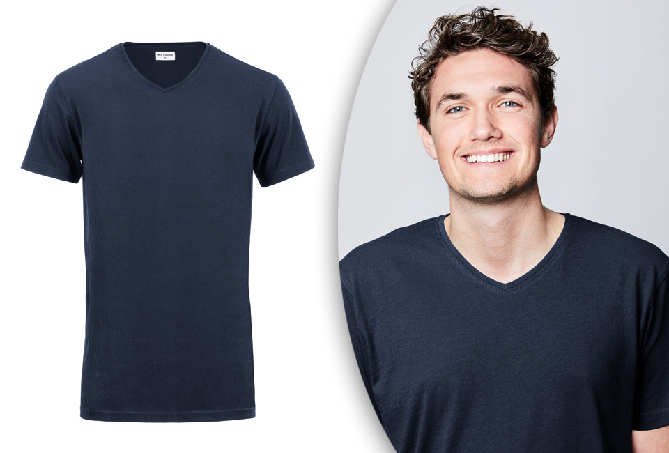 MILANORO 4er-Pack T-shirt extra lang - V-Ausschnitt - Navy XXL