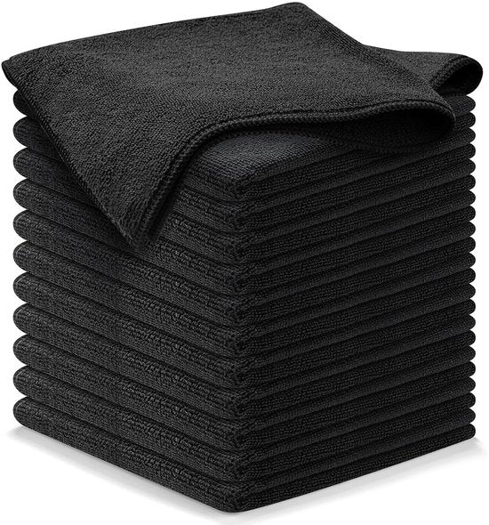 LUFT Mikrofasertücher - 14 Stück - 30x30cm - Geeignet für Fenster, Reinigung, Fenster, Auto - Wischer - Reiniger - Reinigungstücher - Poliertücher - Trockentücher - Spültücher - Schwarz