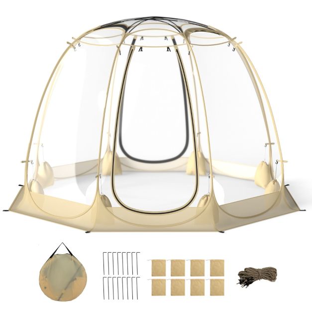 coast 630° transparentes Pop-up Kuppelzelt 265 x 265 x 190 cm für 5-6 Personen, beige