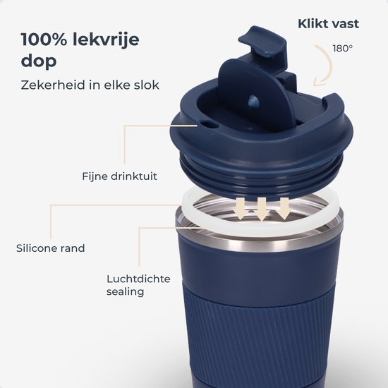 Castagnola Thermos Cup - Kaffeebecher To Go - Reisebecher für Kaffee und Tee - Teebecher - 380 ML - Edelstahl - Blau