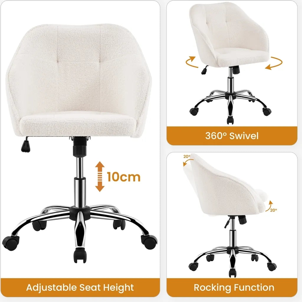 Yaheetech Ergonomischer Bürostuhl 60 x 60 x 76,5–86,5 cm – Elfenbein – Verstellbarer Drehstuhl mit Samtbezug