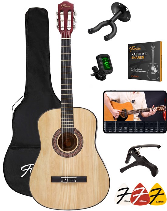 Finesse Akustikgitarre - mit Videokurs - Nylonsaiten - Klassische Gitarre - Spanische Gitarre - Kind - Erwachsene - Natur