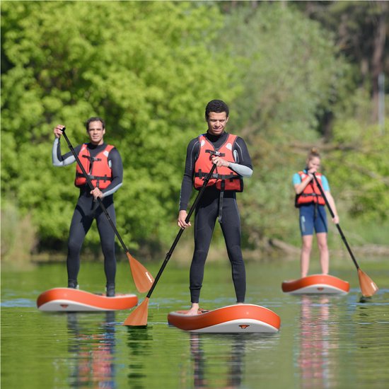 LifeGoods PaddlePro SUP Board - Aufblasbares - Komplettset - Max. 135KG - 320x81cm - Weiß/Orange